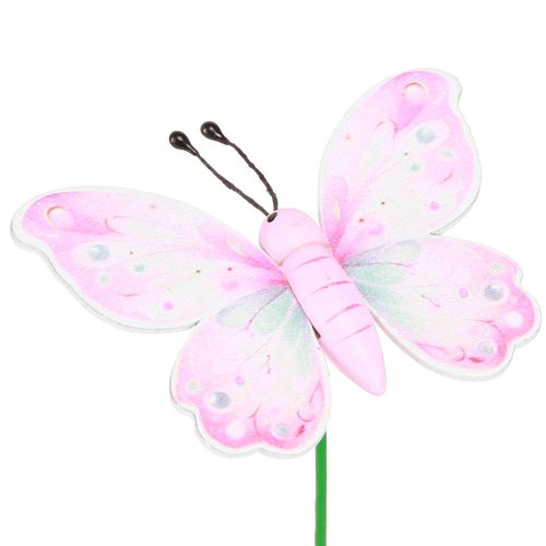 Flower Stick Butterfly Pink Green Orange 8x5.5cm 16 pcs