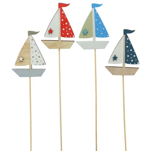 Flower Stick Boat Sailboat Decoration Wood Colored 5.5x8cm 12 Pcs