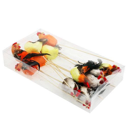 Floristik24 Flower plug rooster assorted colors 25cm 12pcs