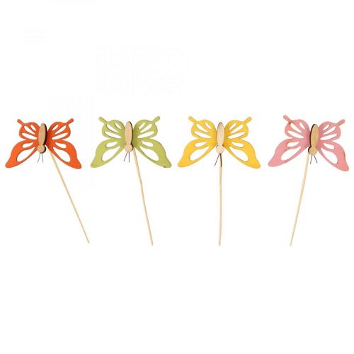 Floristik24 Flower plug butterfly deco wood colored 8.5cm 12pcs