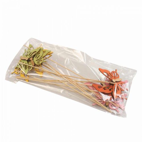 Product Flower plug butterfly deco wood colored 8.5cm 12pcs