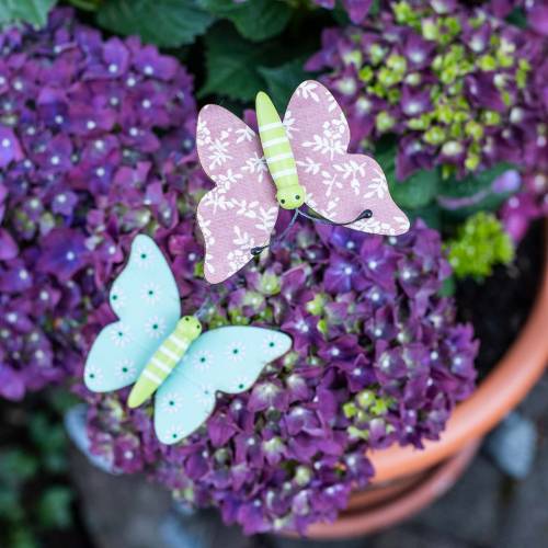 Floristik24 Flower stud butterfly wood 18cm 12pcs