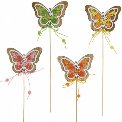Floristik24 Flower stick butterfly wood spring decoration on stick 12pcs