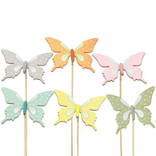 Flower plug butterfly wood with feather 8x7cm 12pcs