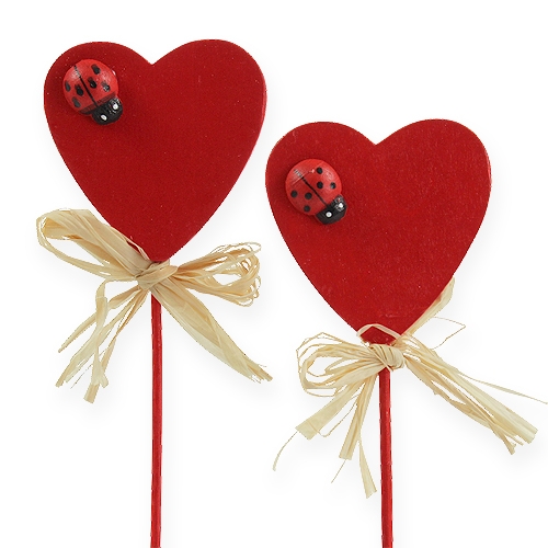 Wooden heart on a stick red 4.5cm 24pcs