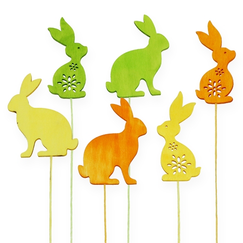 Floristik24 Decorative plug rabbit 3-coloured assorted 8cm 18 pcs