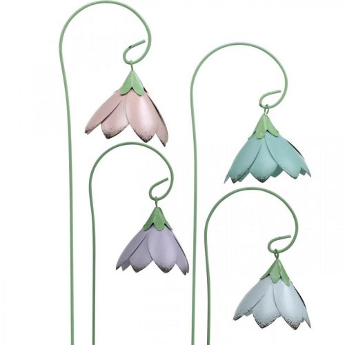 Bell flowers for sticking, metal flowers, spring plugs L34cm pink, purple, blue, white set of 4