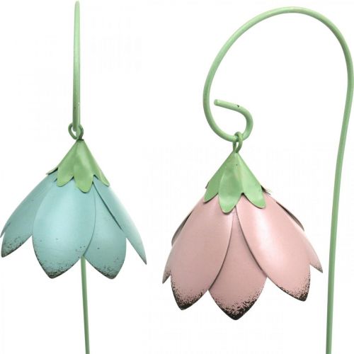 Floristik24 Bell flowers for sticking, metal flowers, spring plugs L34cm pink, purple, blue, white set of 4
