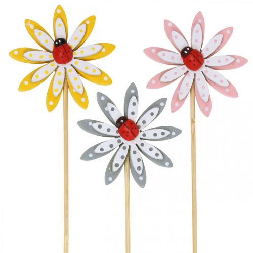 Floristik24 Decorative plug flowers with ladybird spring decoration wood Ø5cm 18 pcs
