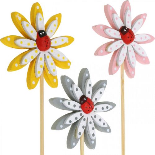 Floristik24 Decorative plug flowers with ladybird spring decoration wood Ø5cm 18 pcs