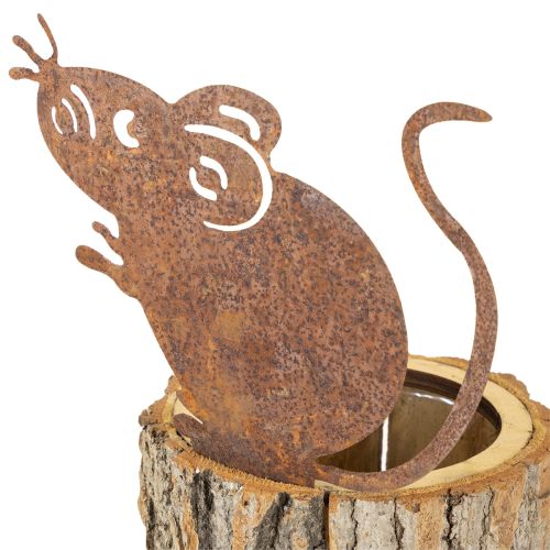 Product Flowerpot wooden planter bark and mouse rust H24cm