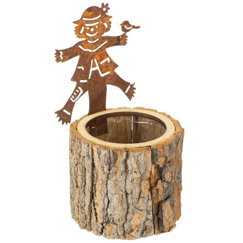 Flowerpot wooden planter scarecrow rust H24.5cm