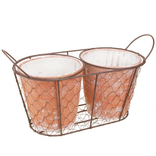 Product Flowerpot ceramic wire basket brown terracotta L38.5cm