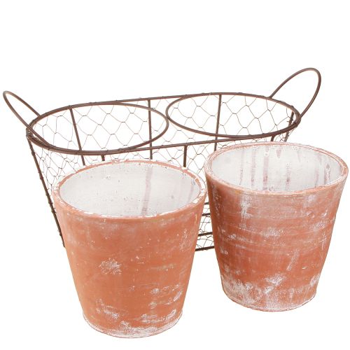 Product Flowerpot ceramic wire basket brown terracotta L38.5cm