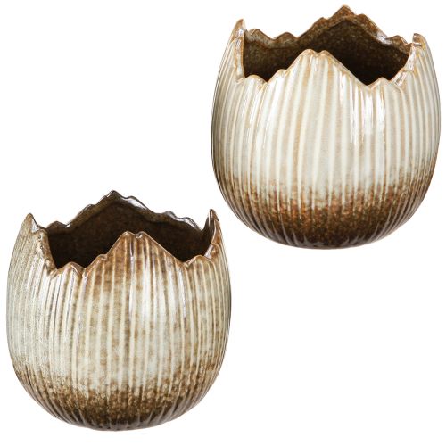 Flowerpot Ceramic Egg Broken Cream Brown Ø11.5cm 2 pcs