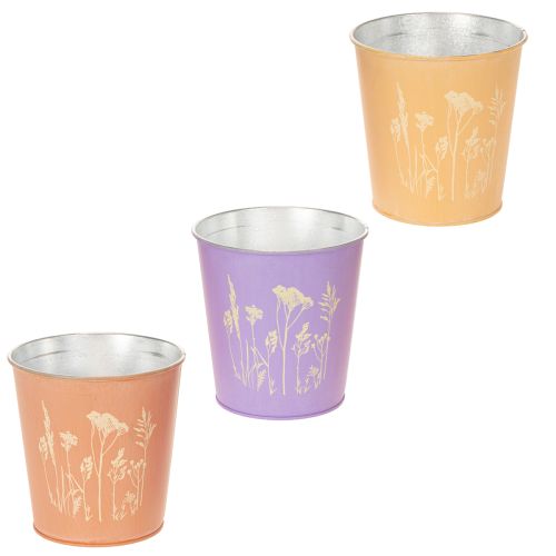 Round pastel-colored flower pot with floral motif for houseplants, 12cm, 3 pieces buy online | Floristik24.ie