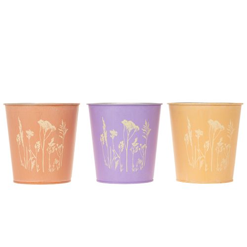 Round pastel-colored flower pot with floral motif for houseplants, 12cm, 3 pieces | Floristik24.ie