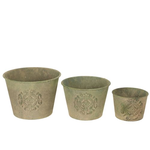 Product Metal flower pot, green, vintage, Ø22cm–13.5cm, set of 3