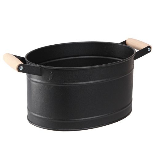 Flowerpot metal oval handle black natural 34x19.5x15cm