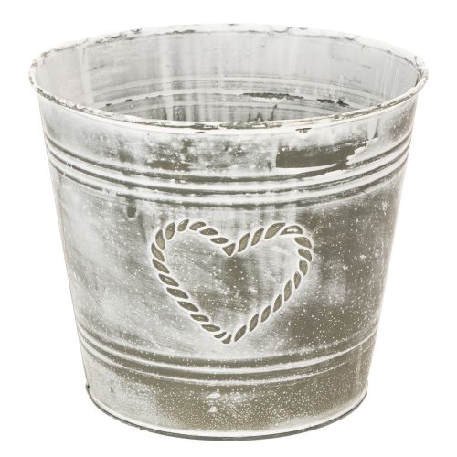 Floristik24 Shabby Chic Flower Pot, Metal Planter, Heart-Shaped, Ø17.5cm, H15.5cm