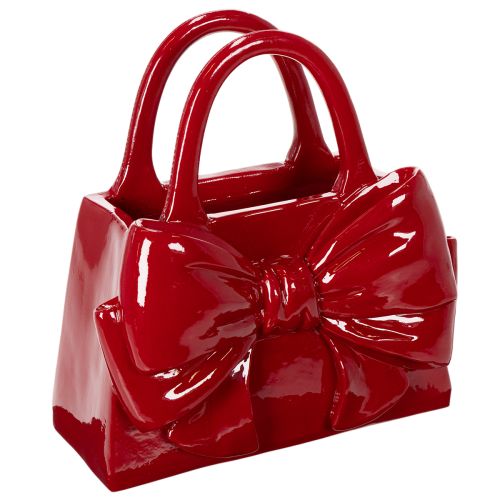 Decorative handbag vase with bow, glossy, 22cm