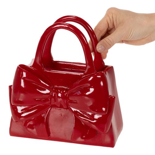 Decorative handbag vase with bow, glossy, 22cm | Floristik24.ie