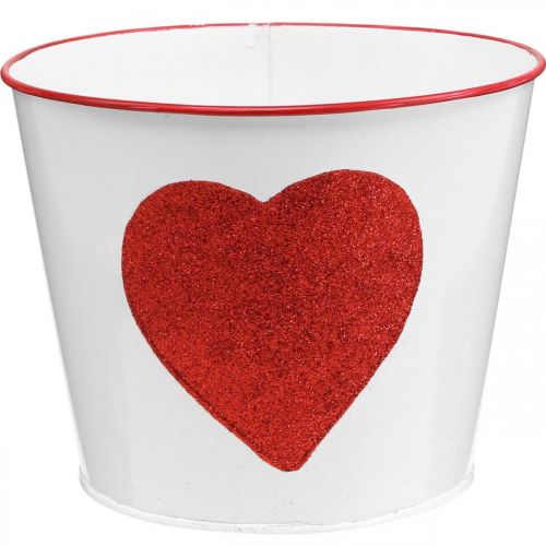 Product Flower pot white with heart in red plant pot Ø18cm H13.5cm