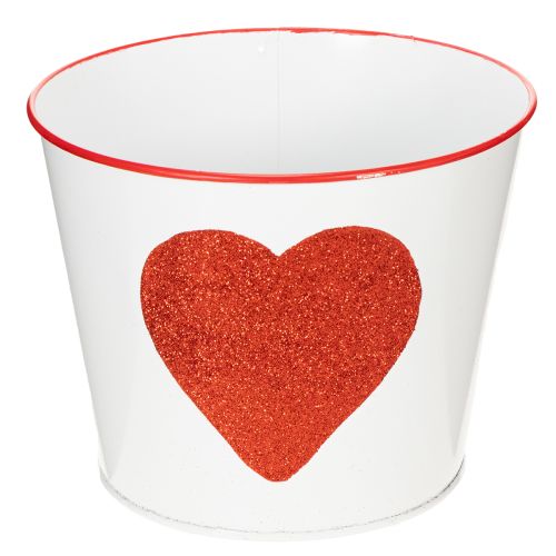 Floristik24 White flower pot with red heart, planter, Ø18cm H13.5cm
