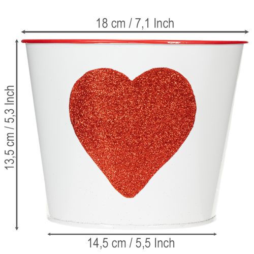 Product White flower pot with red heart, planter, Ø18cm H13.5cm
