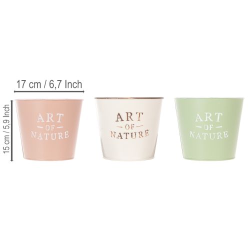 Art of Nature Vintage-Style Round Planters Set - 3 Pastel Metal Pots, 17cm | Floristik24.ie