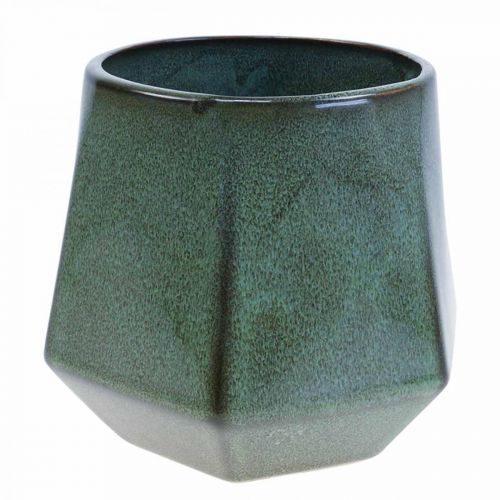Product Flower Pot Ceramic Planter Green Hexagonal Ø18cm H15cm