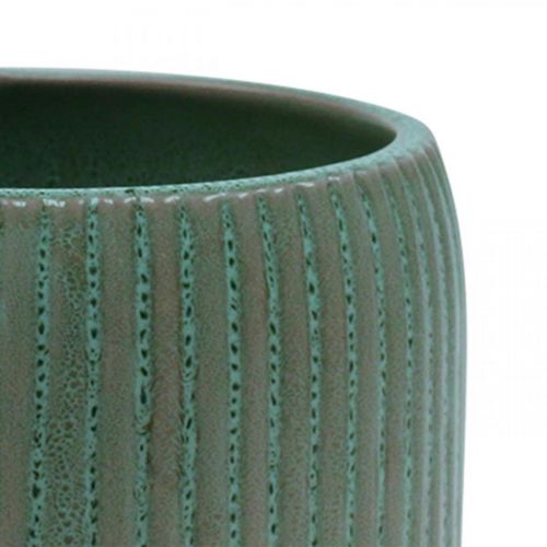 Product Flower pot ceramic planter grooves green Ø10cm H8.5cm