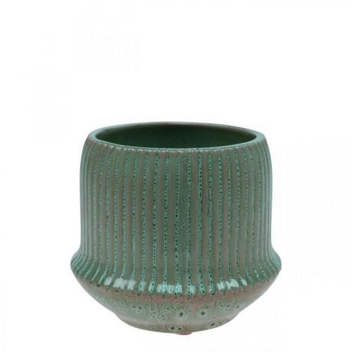Product Flower pot ceramic planter grooves green Ø10cm H8.5cm