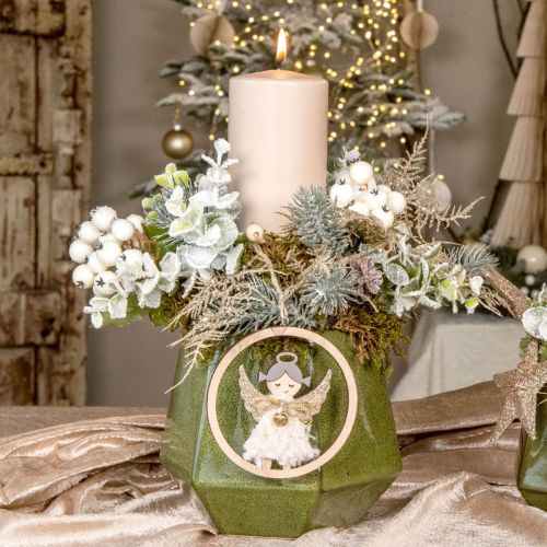 Floristik24 Flower pot ceramic planter green hexagonal Ø14cm H12cm