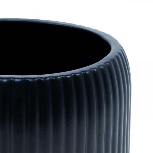 Floristik24 Flower pot ceramic planter grooves black Ø14.5cm H12.5cm