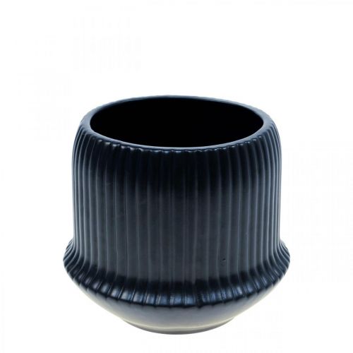 Floristik24 Flower pot ceramic planter grooves black Ø10cm H8.5cm