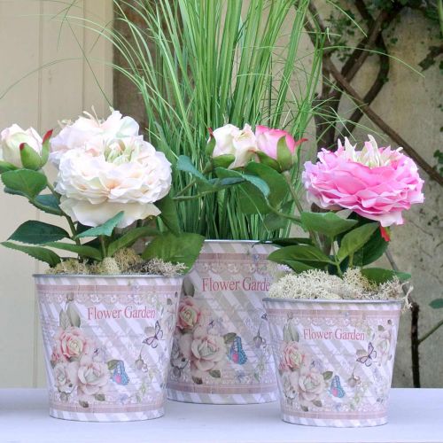 Floristik24 Flower pot metal roses summer decoration planter Ø15cm H15.5cm