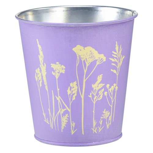 Flowerpot metal planter purple flowers Ø10cm H10.5cm