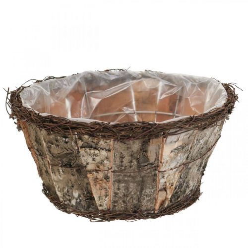 Product Rustic plant pot with birch bark and vines in wood look
