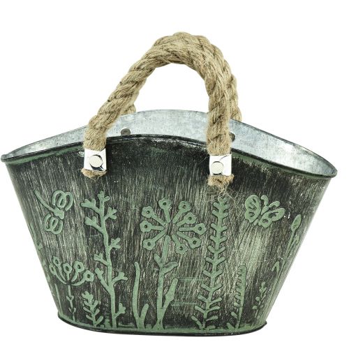Floristik24 Flower pot with handles bag metal jute 19×13.5×13.5cm