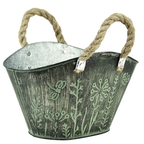 Floristik24 Flower pot with handles bag metal jute 19×13.5×13.5cm