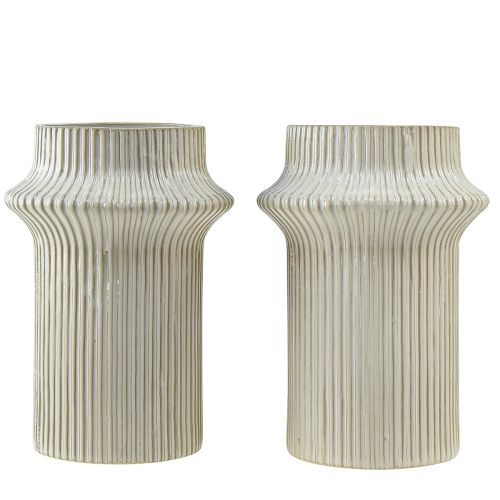 Floristik24 Flower vase ceramic with groove pattern Ø10cm H22cm 2pcs