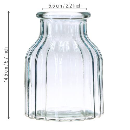 Product Flower vases glass grooves design blue Ø11cm H14.5cm 2pcs