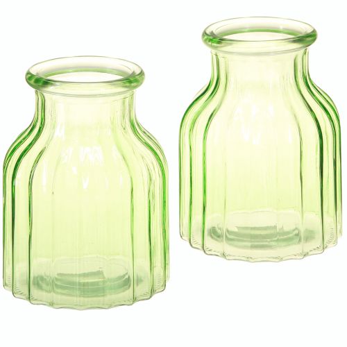 Product Flower vases green glass decoration retro Ø11cm H14.5cm 2pcs
