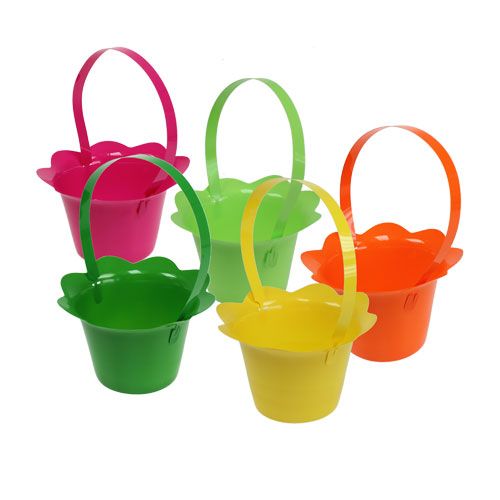 Floristik24 Flower pot with handle colored Ø15cm H9.5cm 10pcs