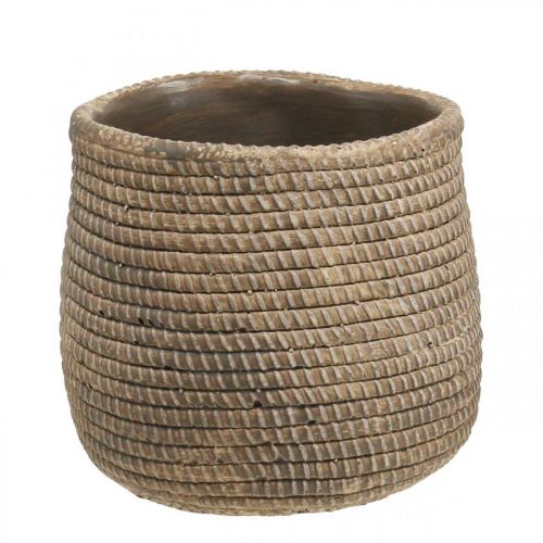 Boho flowerpot braided pattern planter ceramic Ø12cm H14cm 2pcs