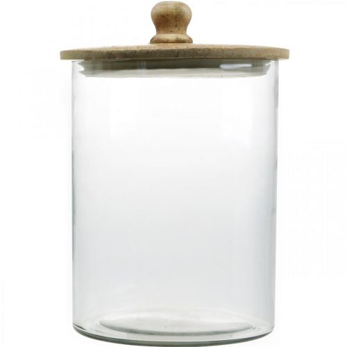 Floristik24 Glass jar, bonboniere with wooden lid, decorative glass natural color, clear Ø17cm H24.5cm