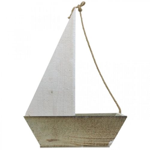 Floristik24 Decorative ship, maritime wooden decoration, sailing boat for planting white, natural H37cm L25.5cm