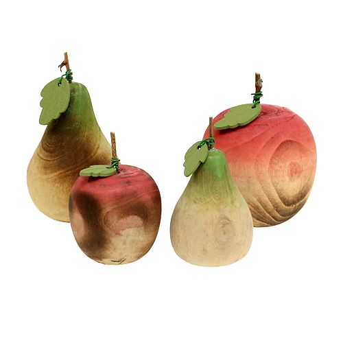 Floristik24 Pear and apple made of wood, assortment 6.5cm-8.5cm 4pcs