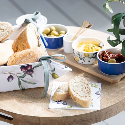 Floristik24 Bread basket fabric bread bag white pattern olives 20x20x7cm